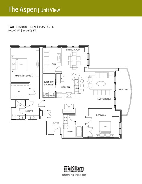 Floor plan for 2 beds, 2 baths, 1513 sqft
